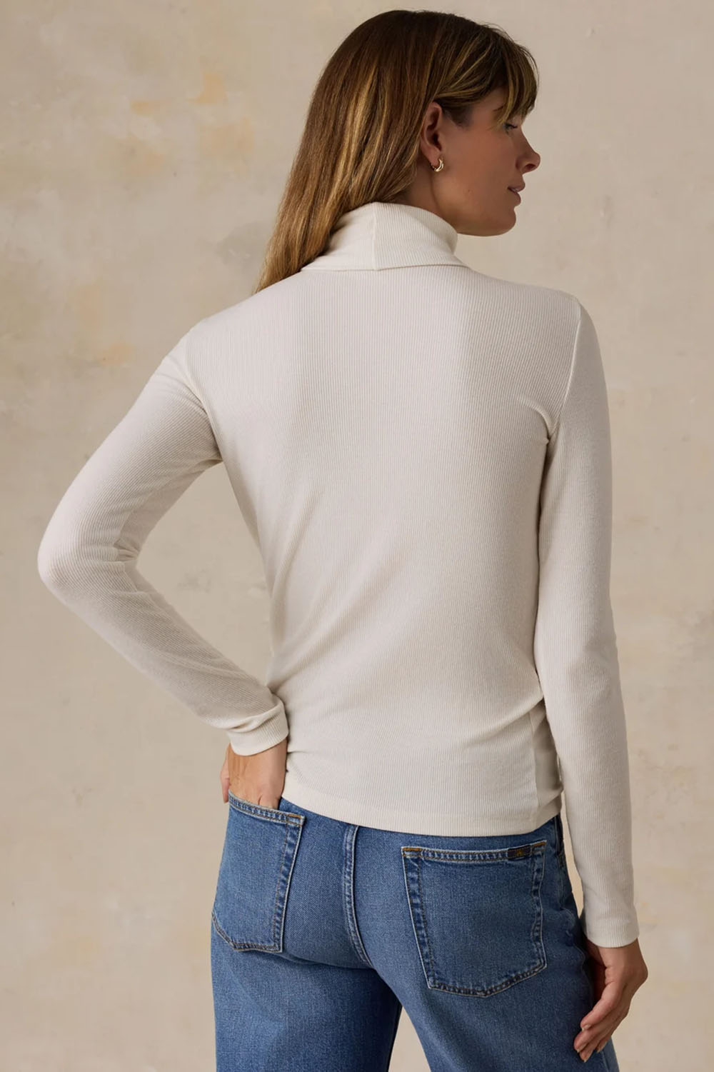 Faherty Featherweight Freestyle Turtleneck in Egret — Back view