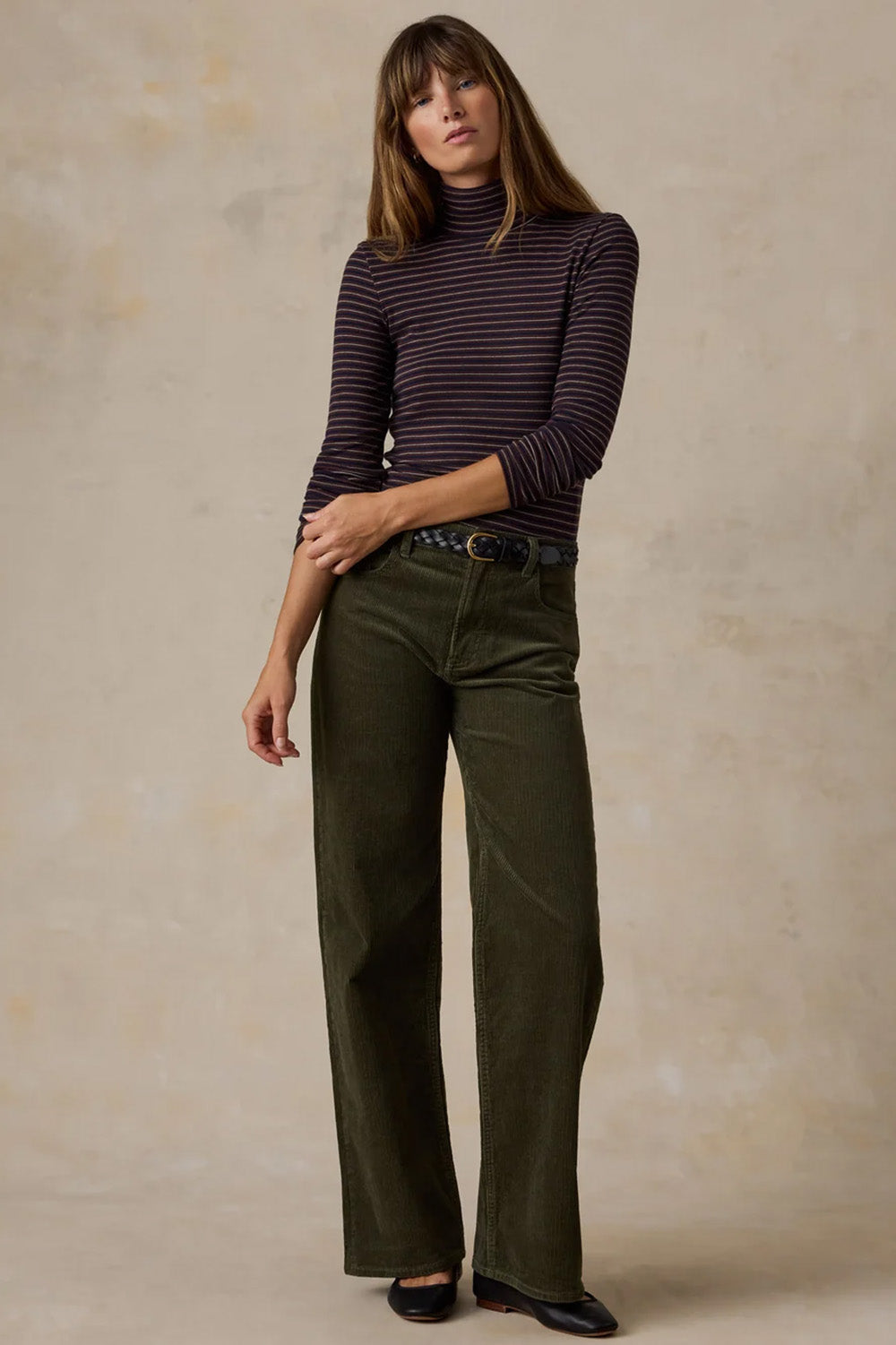 Faherty Featherweight Freestyle Turtleneck in Midnight Wine Stripe — Full-body view