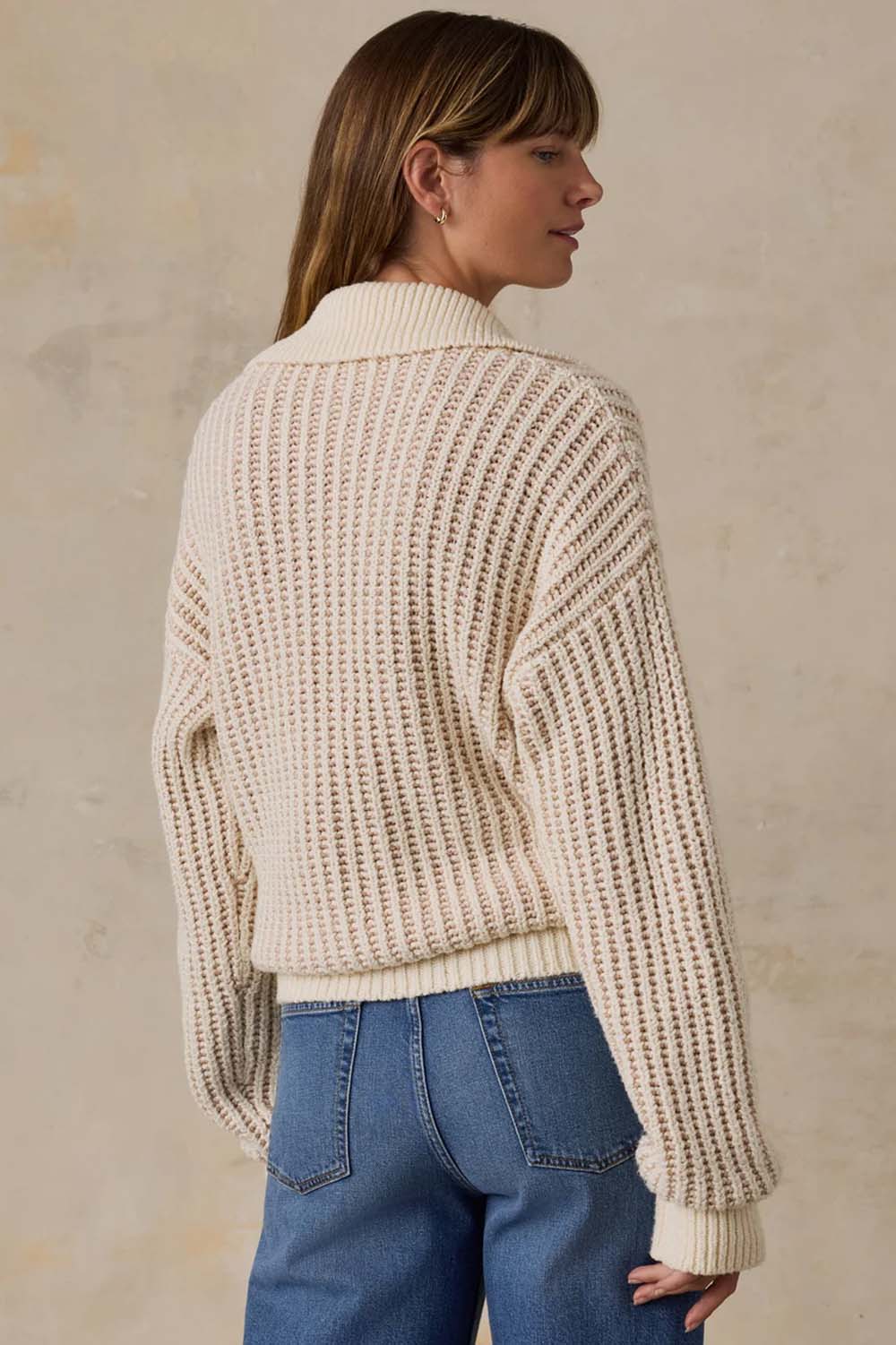 Faherty Heirloom Cotton Sweater Polo in Cream — Back view