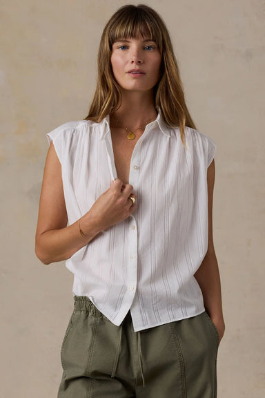 Faherty Heirloom Dobby Lucia Top in White — Front view