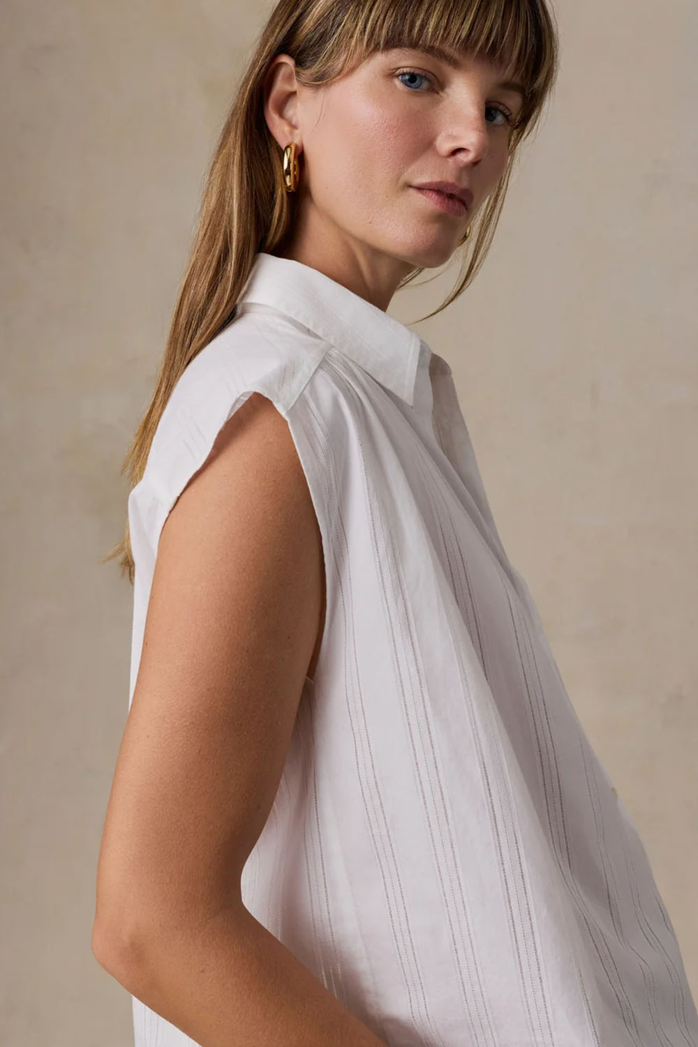 Faherty Heirloom Dobby Lucia Top in White — Side view