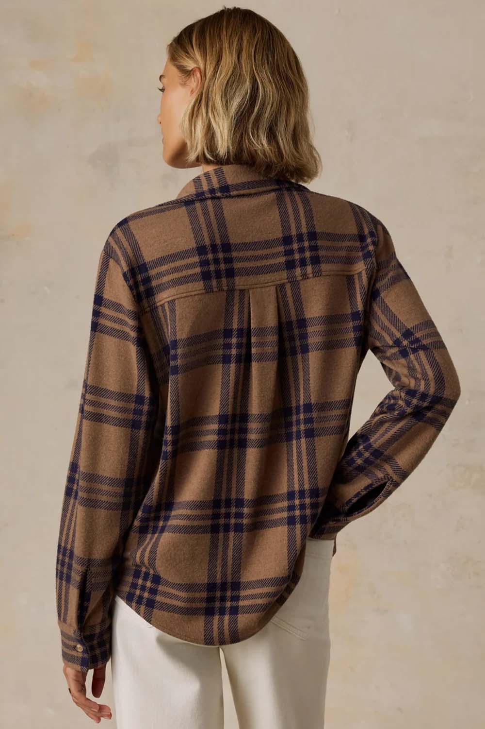 Faherty Legend Sweater Classic Shirt in Saddle Back Plaid — Back view