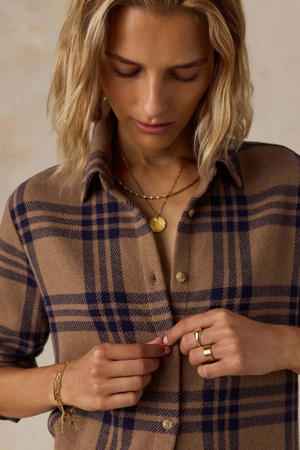 Faherty Legend Sweater Classic Shirt in Saddle Back Plaid — Front detail view