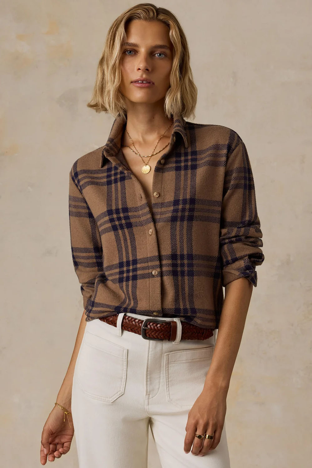 Faherty Legend Sweater Classic Shirt in Saddle Back Plaid — Front view