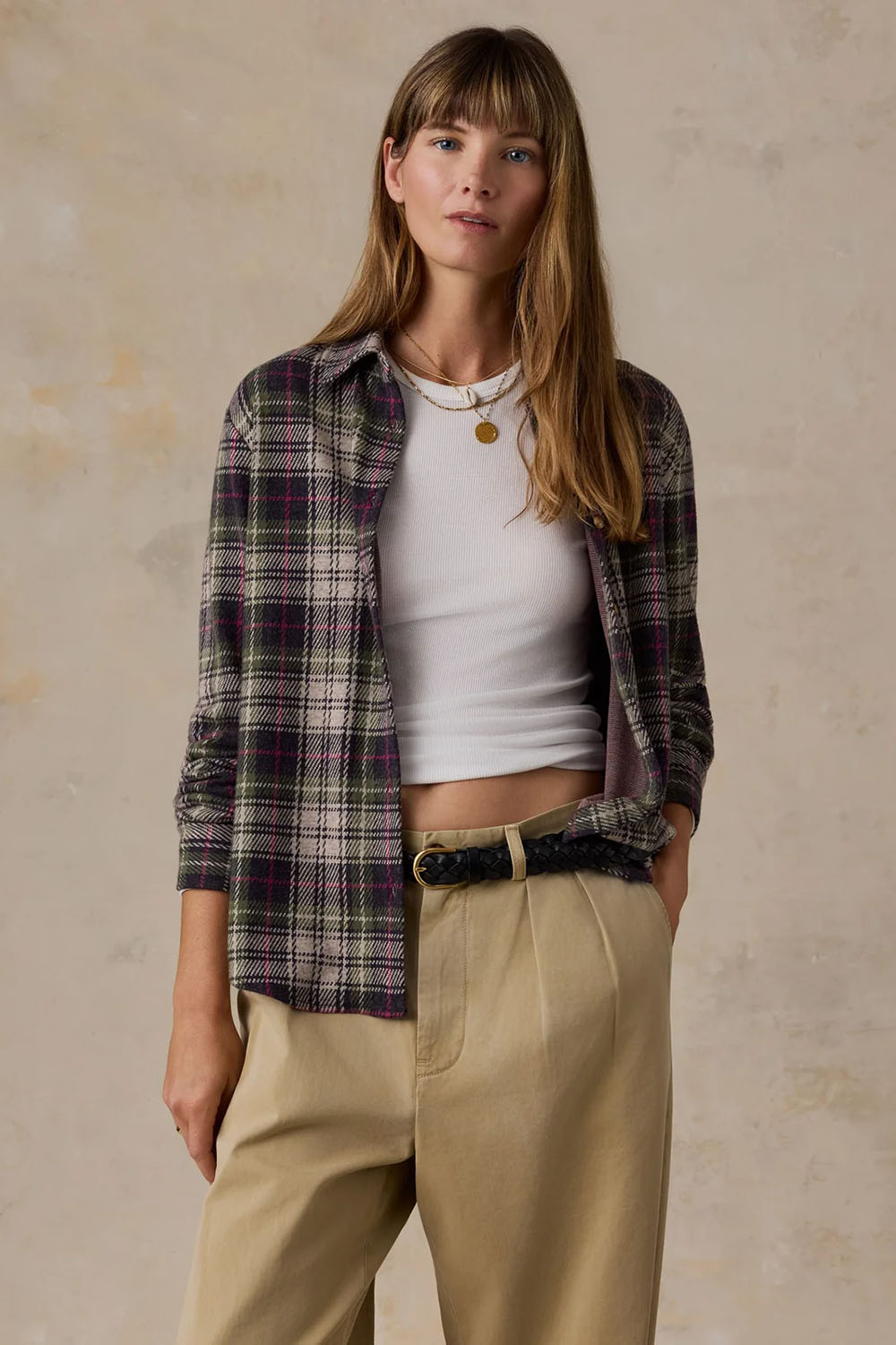 Faherty Legend Sweater Overshirt in Sugar Hill Plaid — Front view