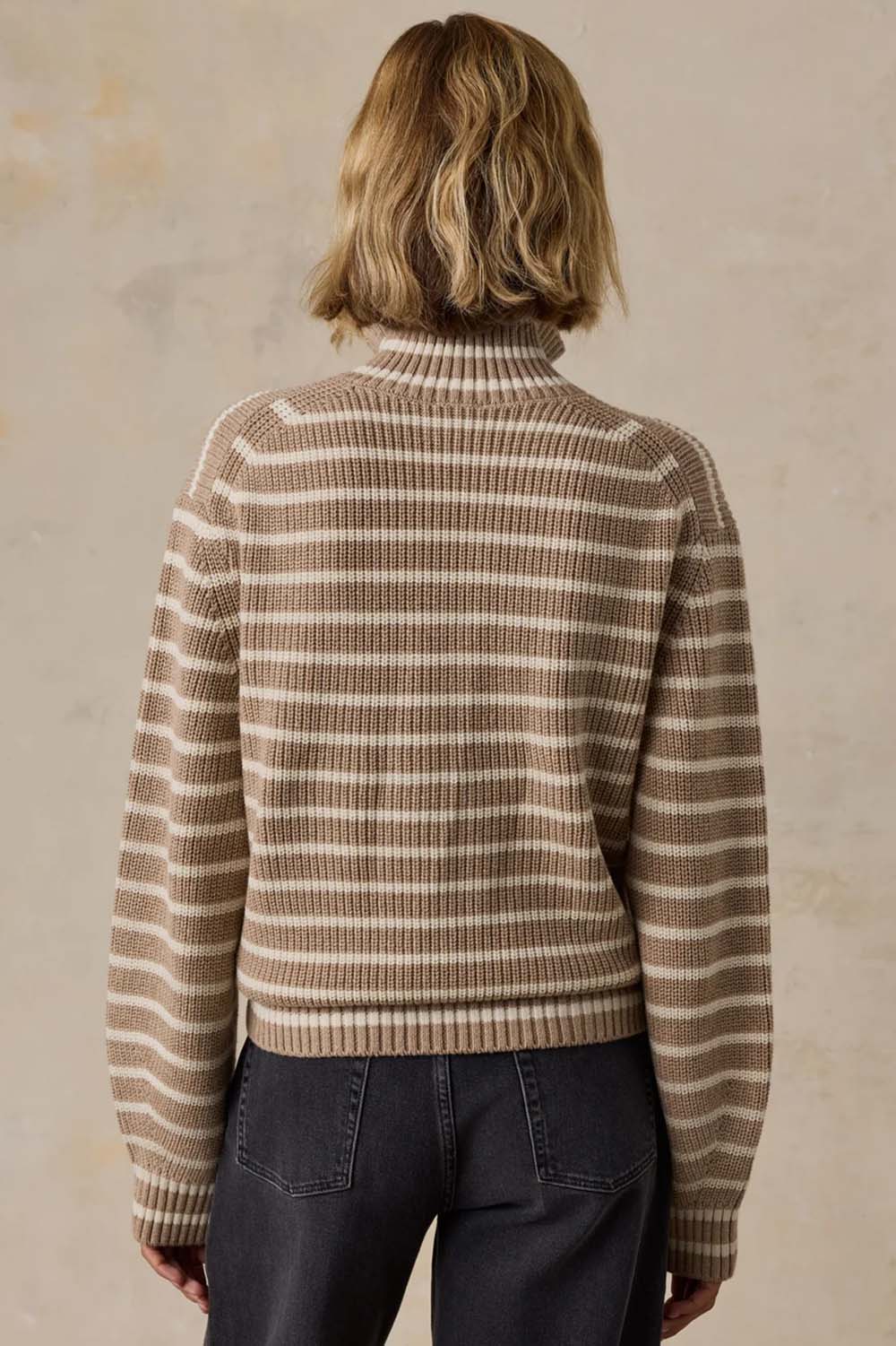 Faherty Northshore Quarter Zip in Oatmeal Stripe — Back view