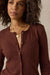 Faherty Paradise Pointelle Cardigan in Chocolate Fondant — Neckline detail view