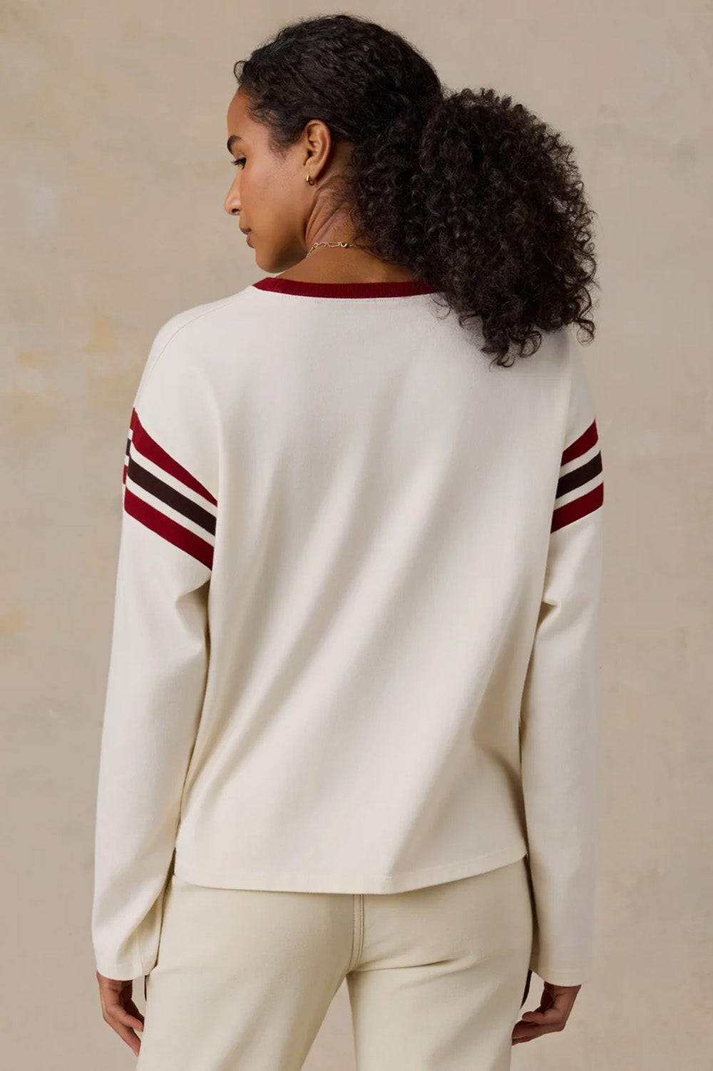 Faherty Sport Jersey Throwback Tee in Antique White Varsity — Back view