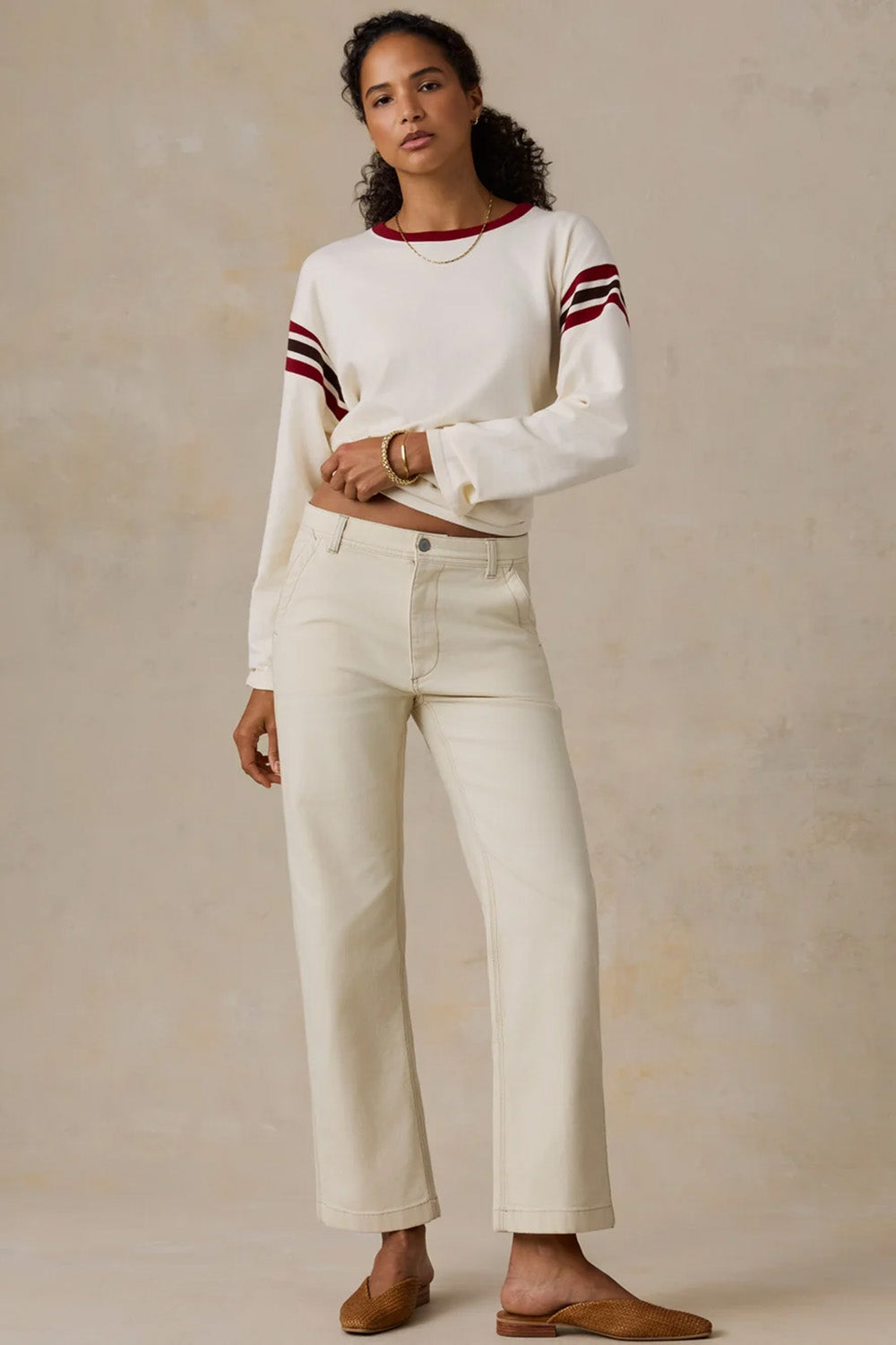 Faherty Sport Jersey Throwback Tee in Antique White Varsity — Full-body view