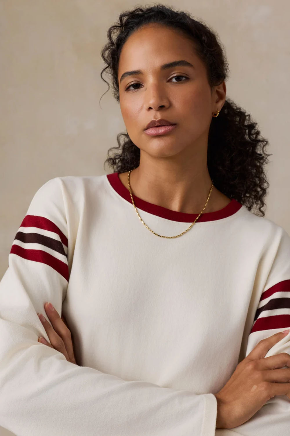Faherty Sport Jersey Throwback Tee in Antique White Varsity — Model view