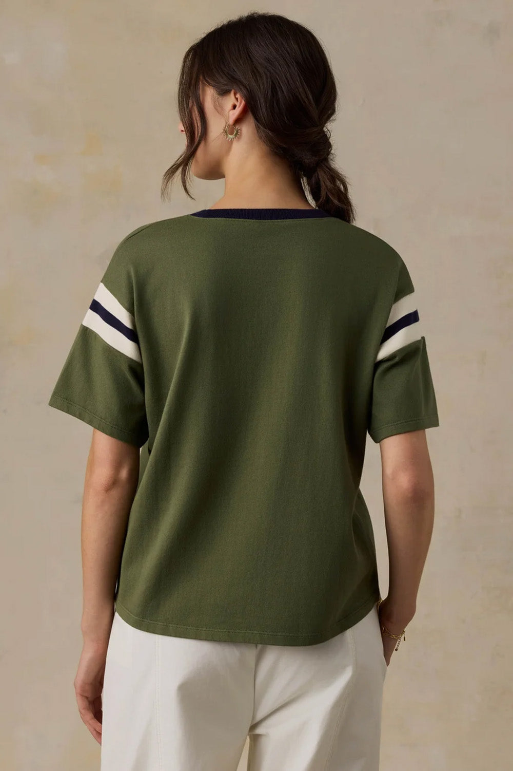 Faherty Sport Jersey Throwback Tee in Clover Varsity — Back view