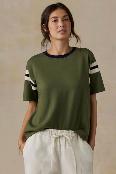 Faherty Sport Jersey Throwback Tee in Clover Varsity — Front view