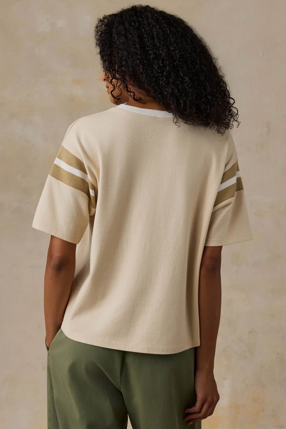 Faherty Sport Jersey Throwback Tee in Summer Sand Varsity — Back view