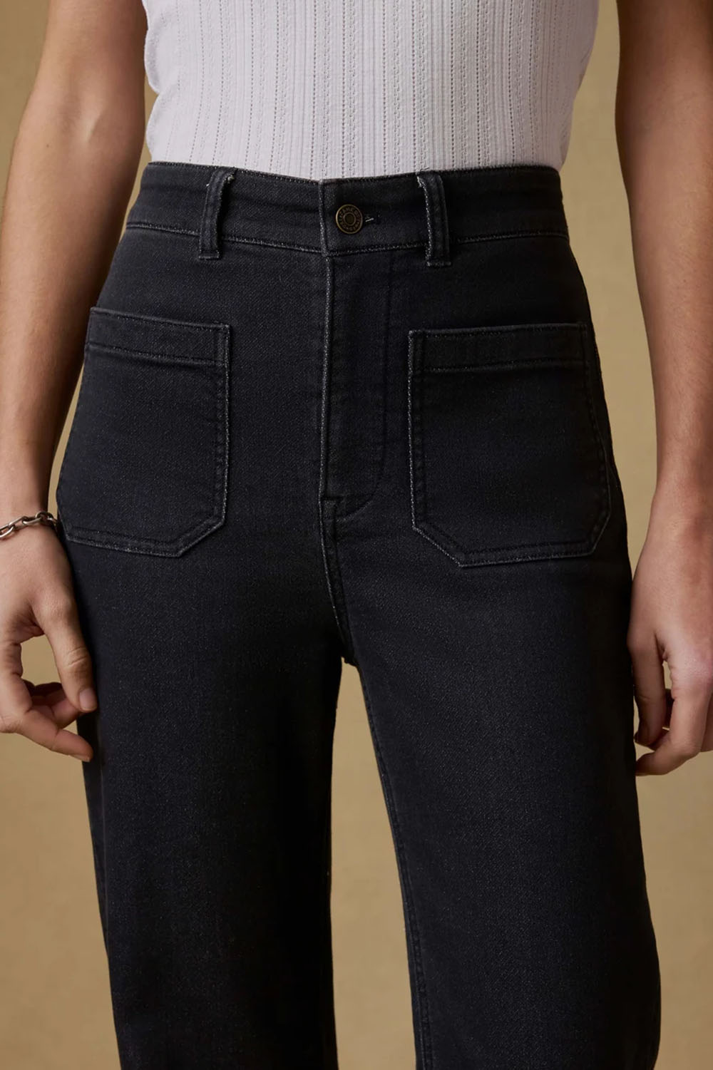 Faherty Stretch Terry Pant in Onyx Black — Front detail view