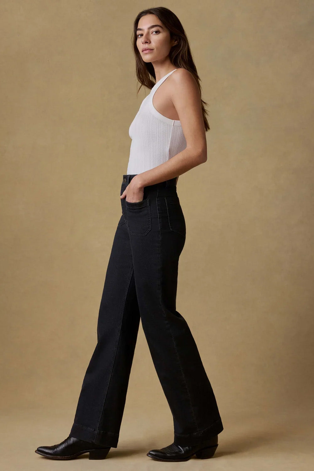Faherty Stretch Terry Pant in Onyx Black — Side view