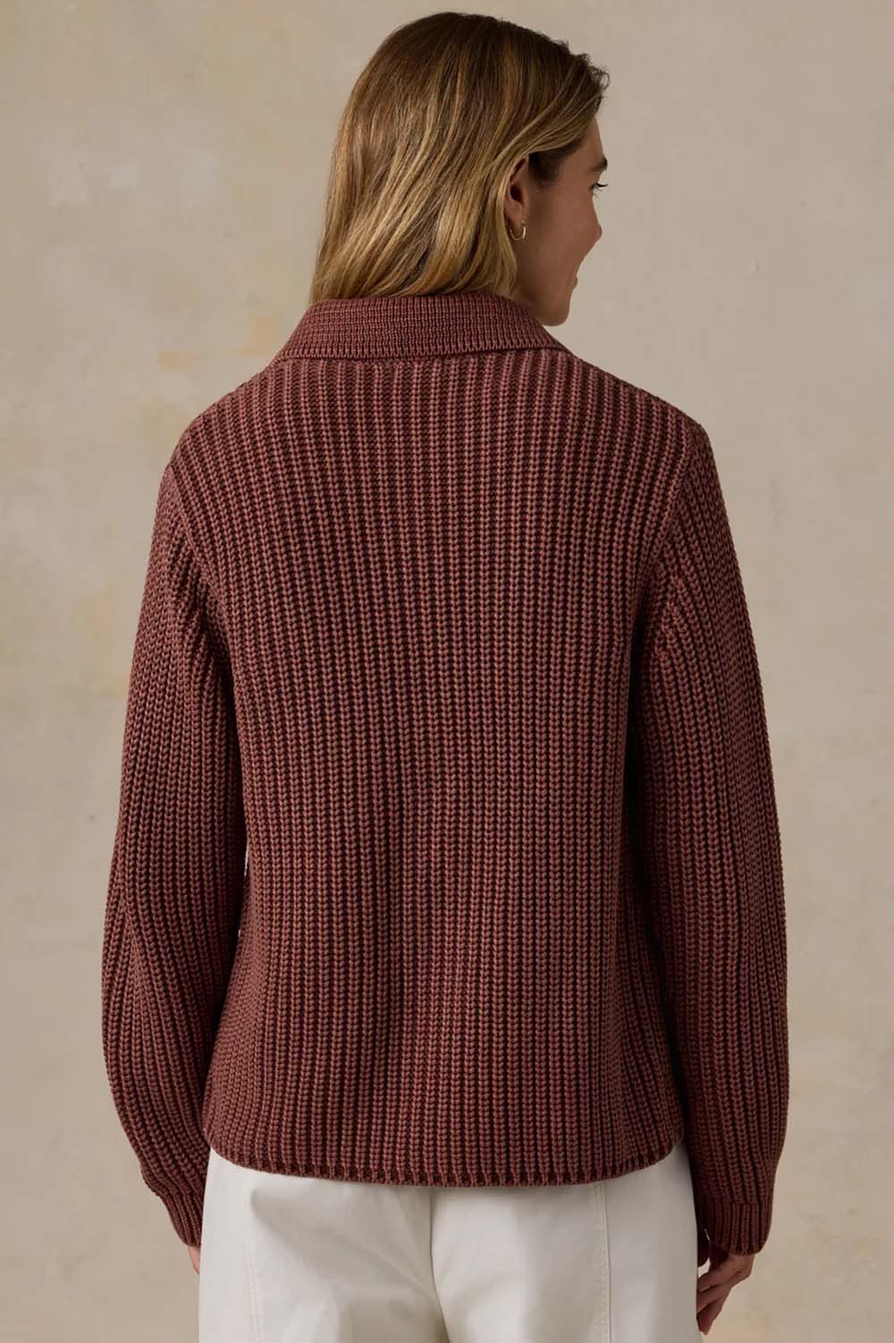 Faherty Sunwashed Lodge Cardigan in Sunwashed Redwood — Back view