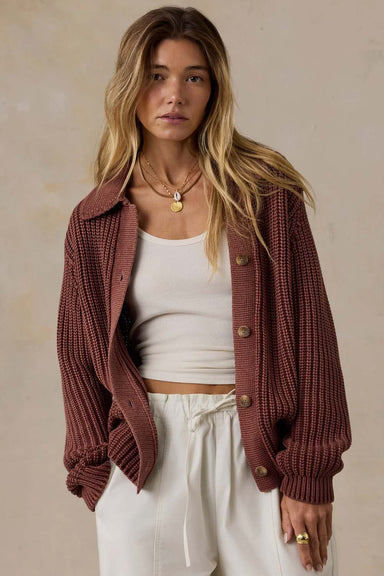 Faherty Sunwashed Lodge Cardigan in Sunwashed Redwood — Front view