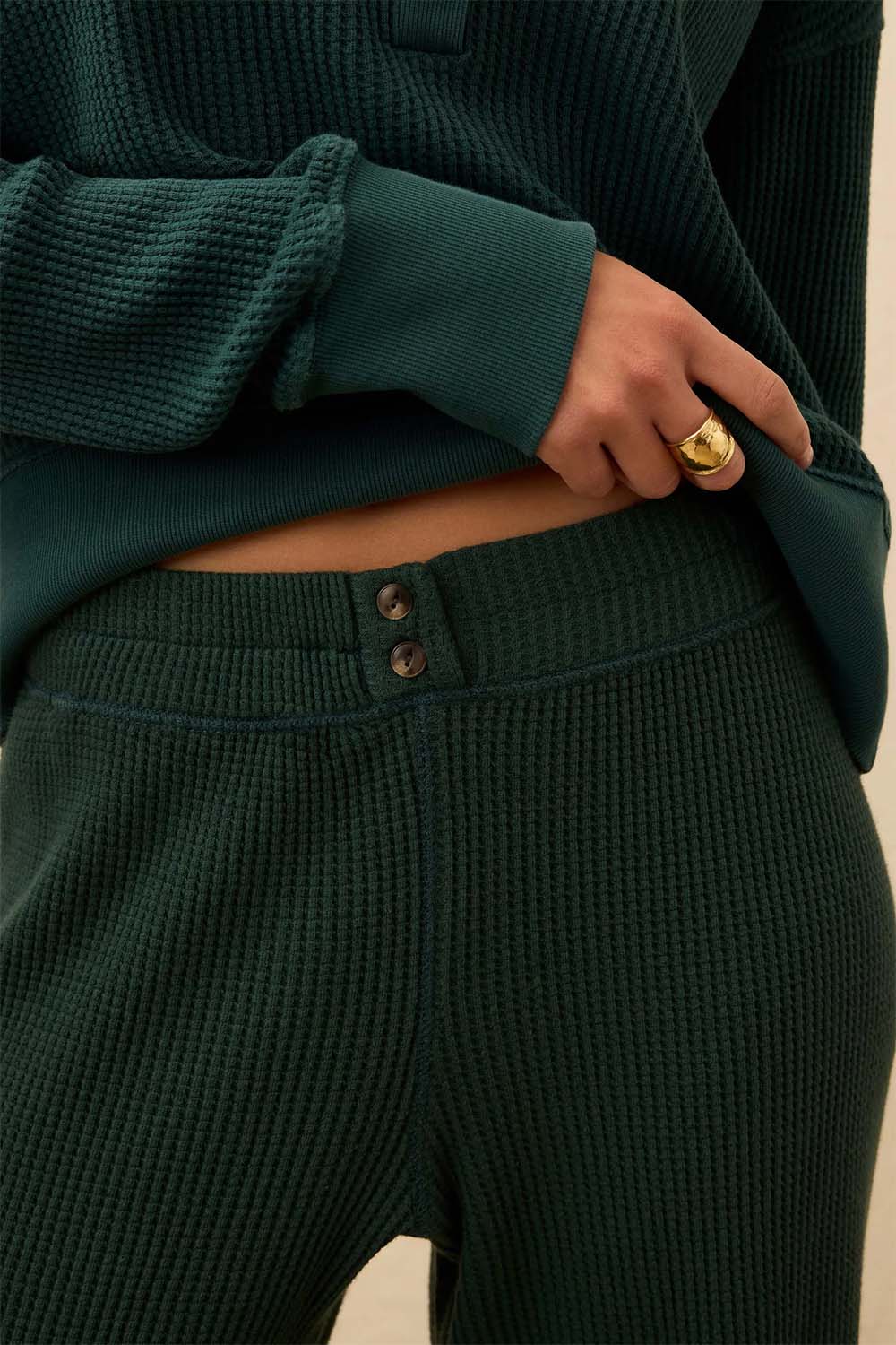 faherty apres waffle pant seamoss detail