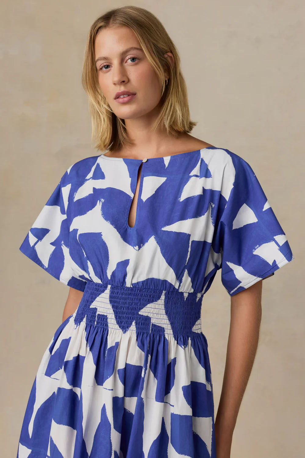 faherty coastal elia dress summer leaf front detail