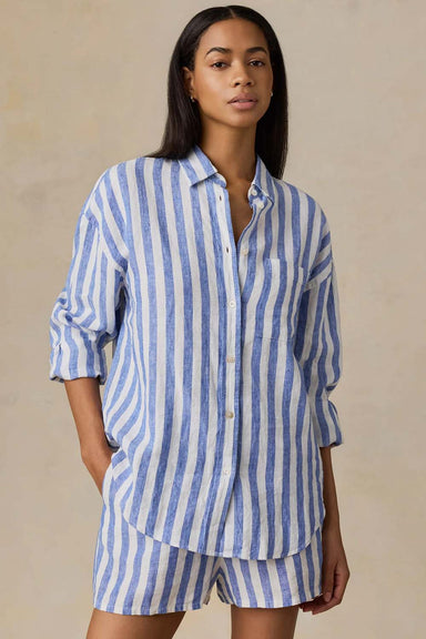 faherty laguna linen relaxed shirt coastal calm stripe front