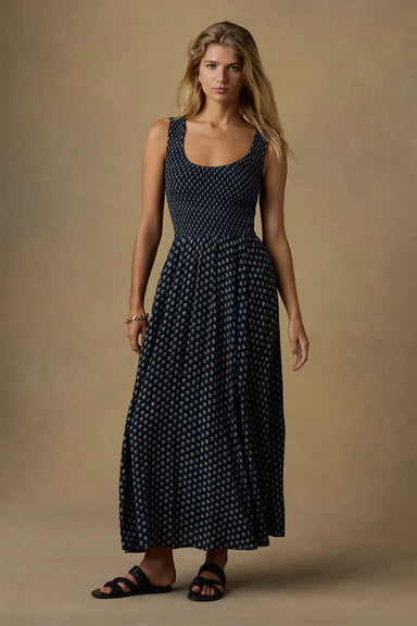 faherty sophia smocked dress navy lotus floral