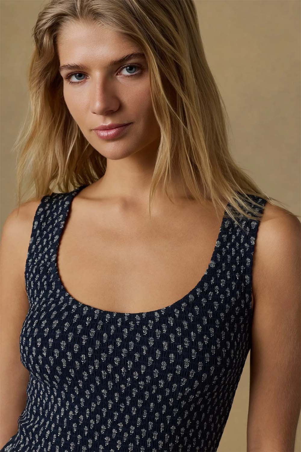 faherty sophia smocked dress navy lotus floral detail