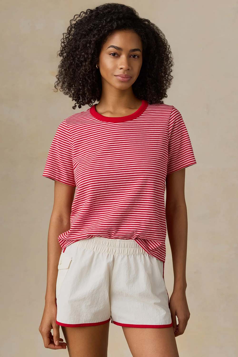faherty sunwashed essential stripe tee fuschia stripe front