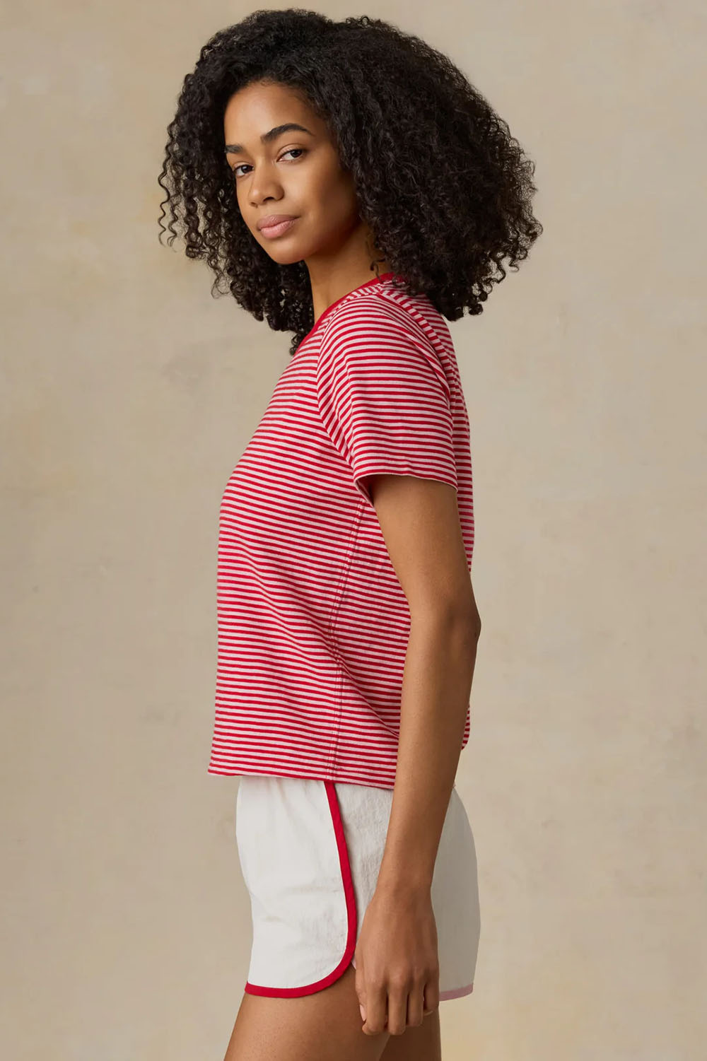 faherty sunwashed essential stripe tee fuschia stripe side