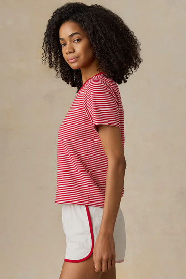 faherty sunwashed essential stripe tee fuschia stripe side