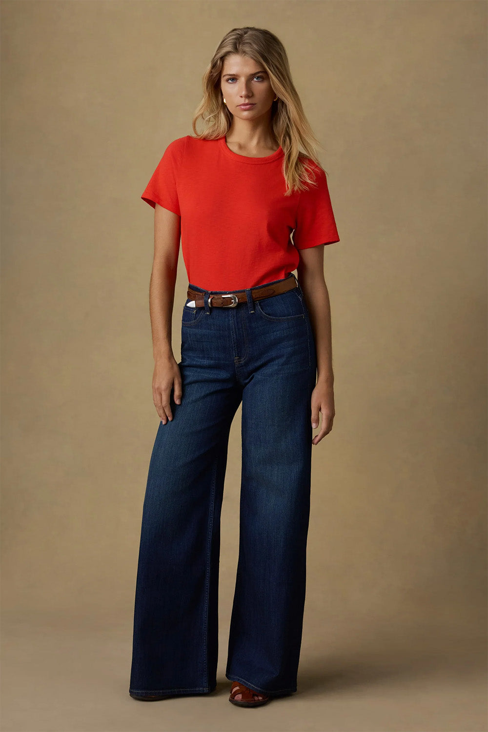 faherty sunwashed essential tee poppy red