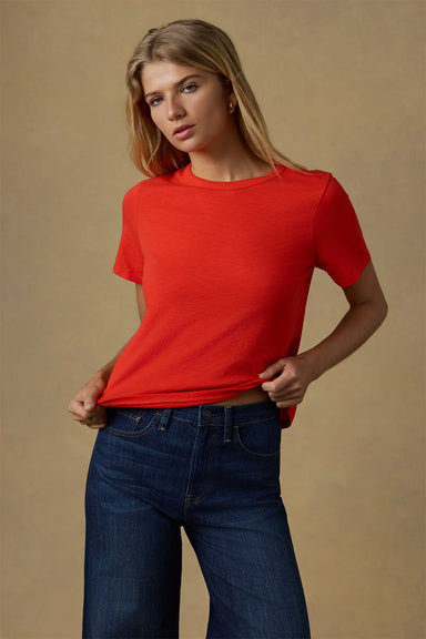 faherty sunwashed essential tee poppy red front