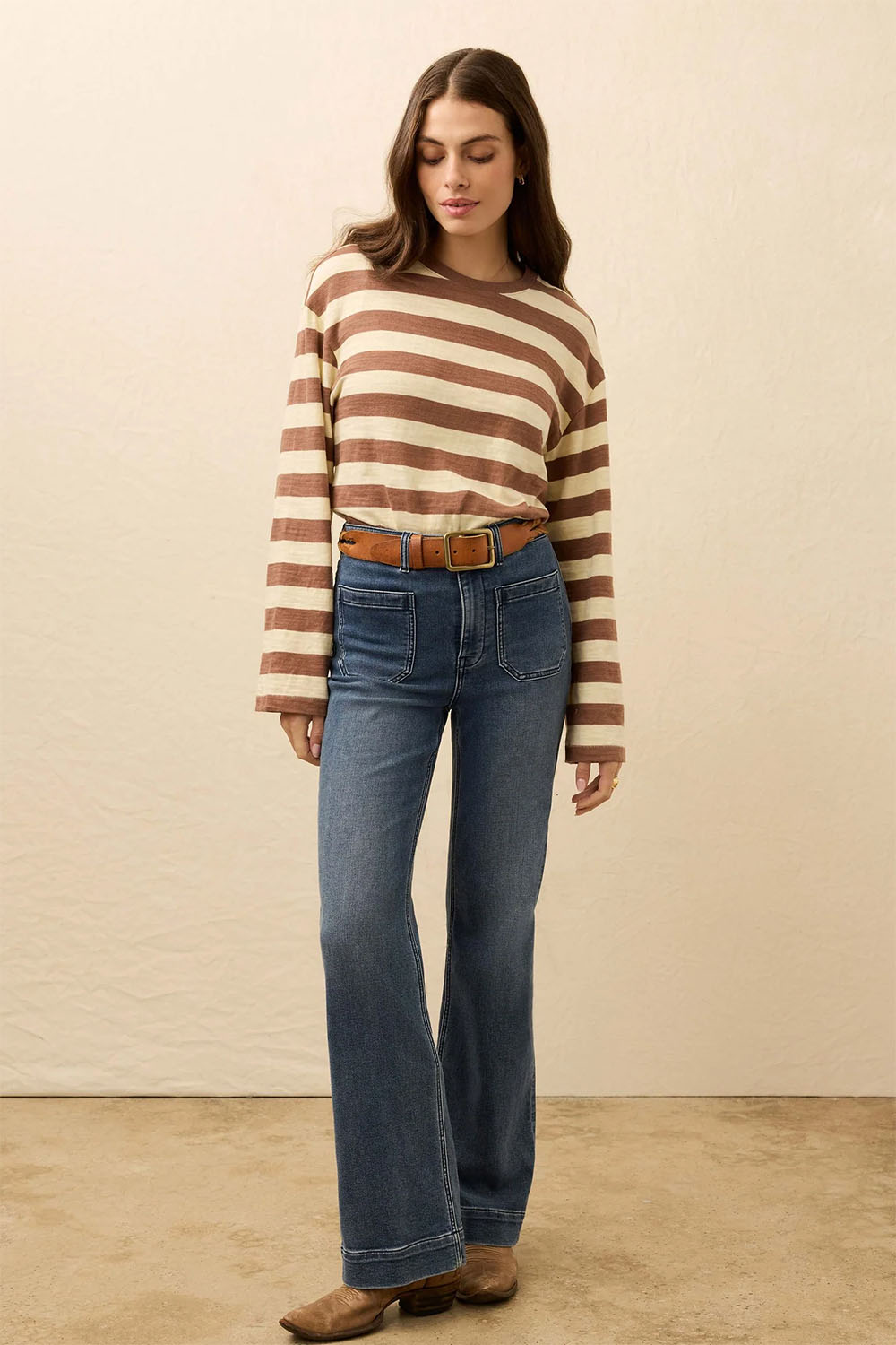 faherty sunwashed slub retro ls nutmeg stripe