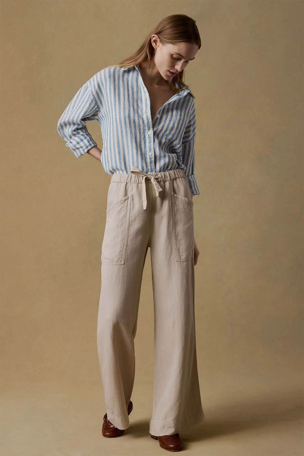 faherty topanga drape pant wheaten front