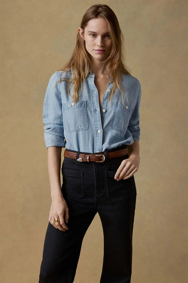 faherty tried & true chambray shirt mid wash front