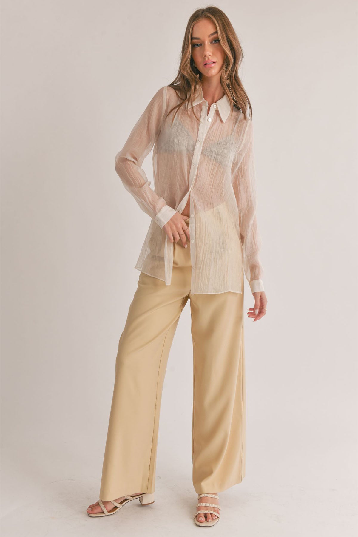 Sage the Label - Blurred Sheer Button Down Shirt - Butter
