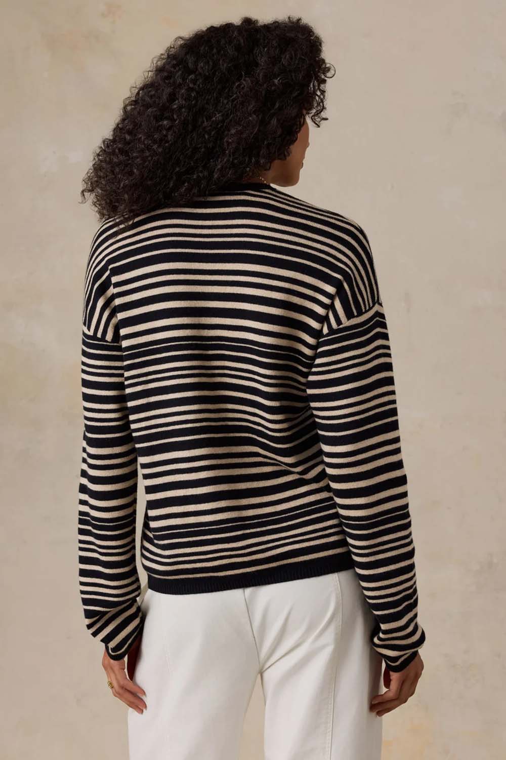 Faherty Throwback Studio Crew in Coastal Coal Stripe — Back view