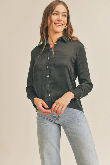 Reset by Jane - Piper Button Blouse - Black - Front