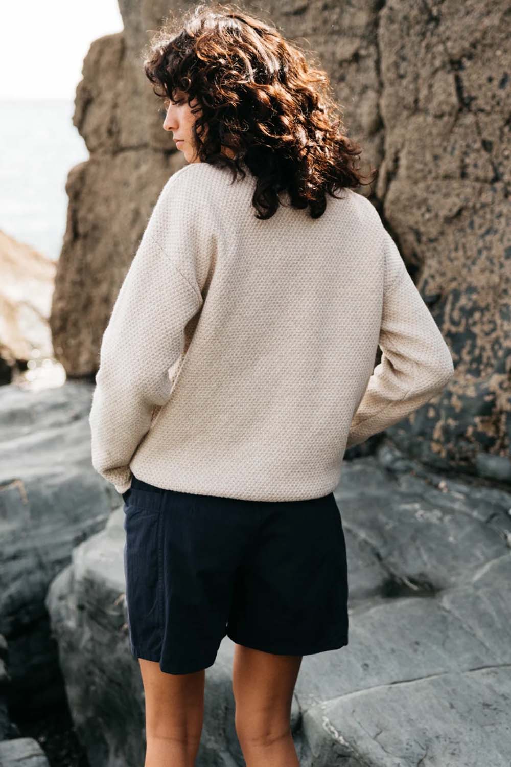 Finisterre Barents Jumper in Oatmeal — Back view