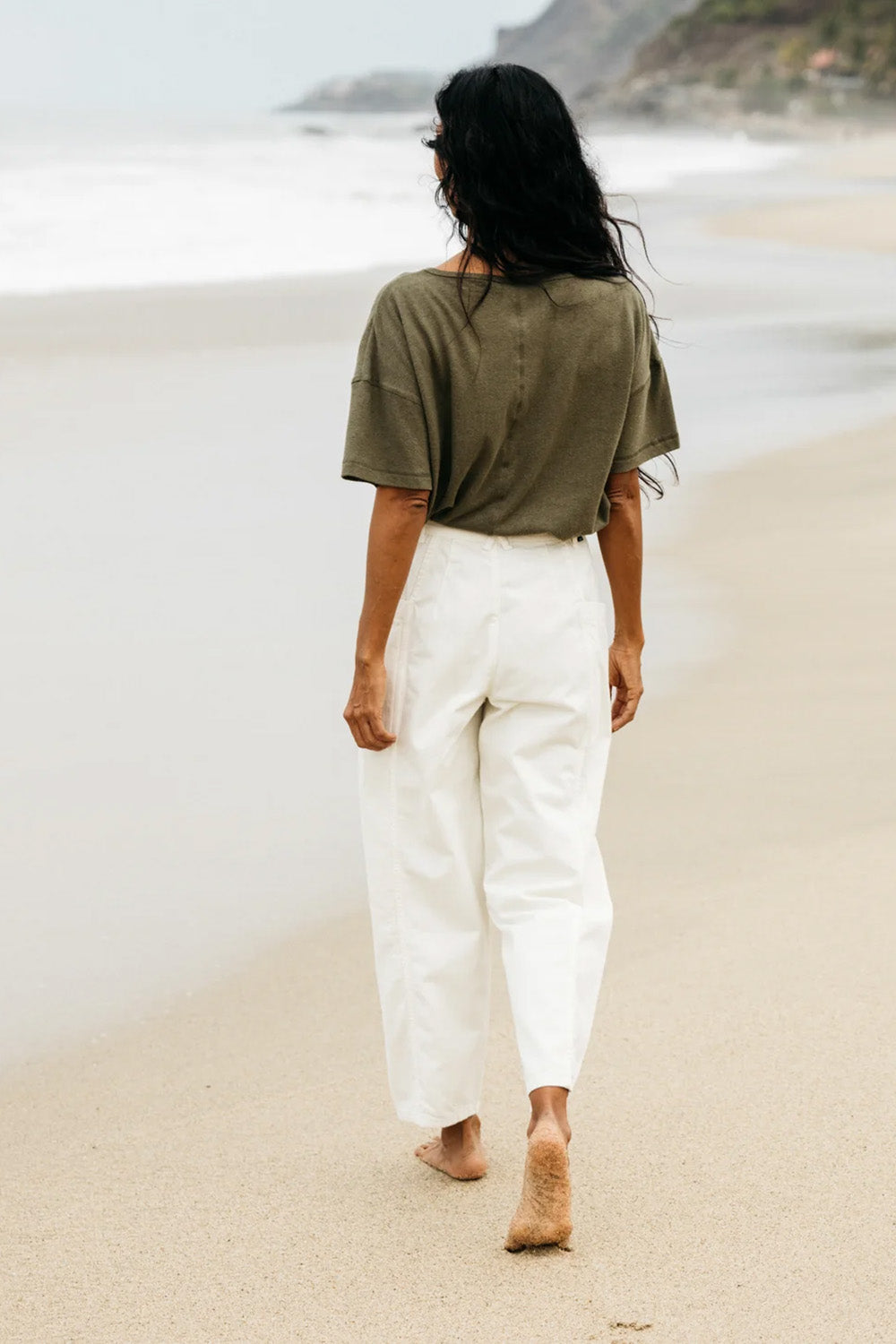 Finisterre Croft Barrel Trouser in Ecru — Back view