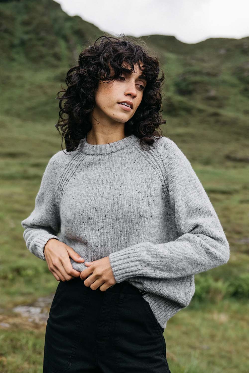 Finisterre Farne Crew in Dove Grey — Front view