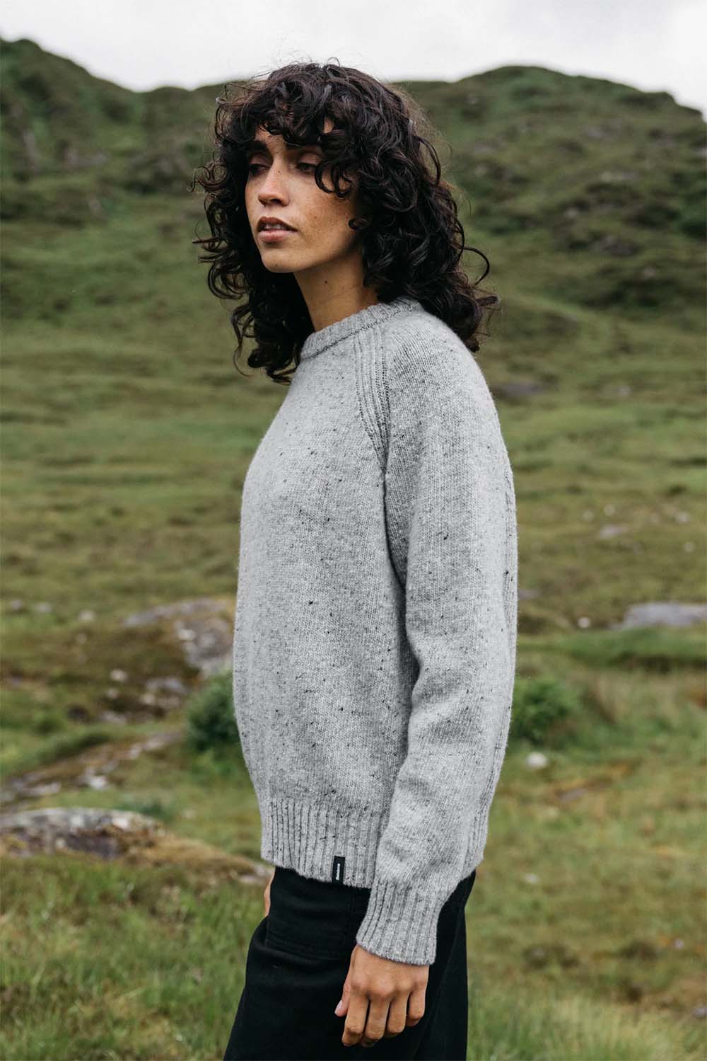 Finisterre Farne Crew in Dove Grey — Side view