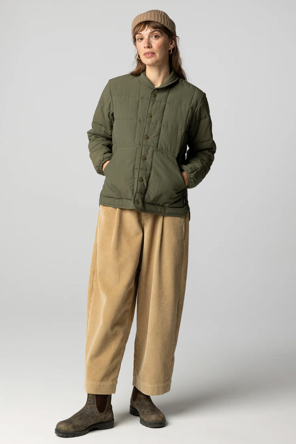 Finisterre Lapwing Insulated Jacket in Olive — Full-body view