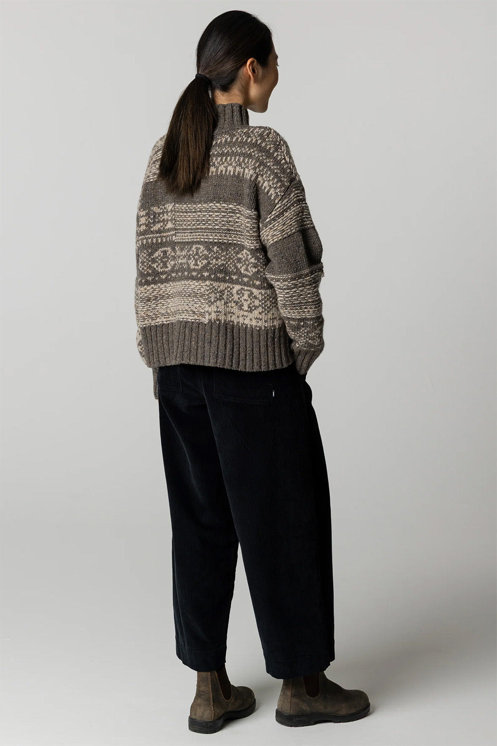 Finisterre - Idless Broken Fairisle Jumper - Brown/Oatmeal  - Back