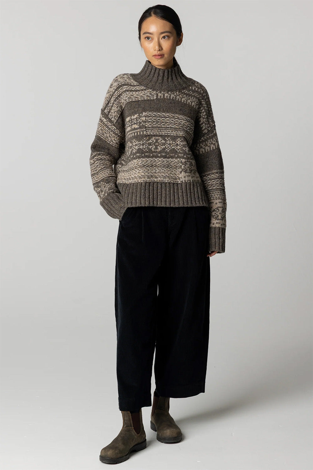 Finisterre - Idless Broken Fairisle Jumper - Brown/Oatmeal - Front