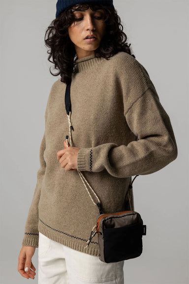 finisterre taran tipped jumper warm oatmeal navy detail