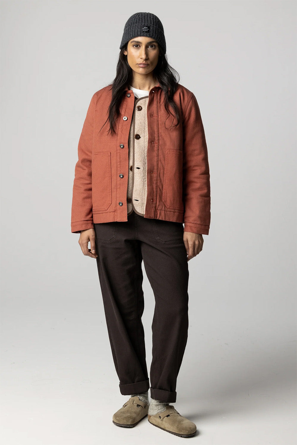 finisterre yarrel quilted chore jacket red oxide front