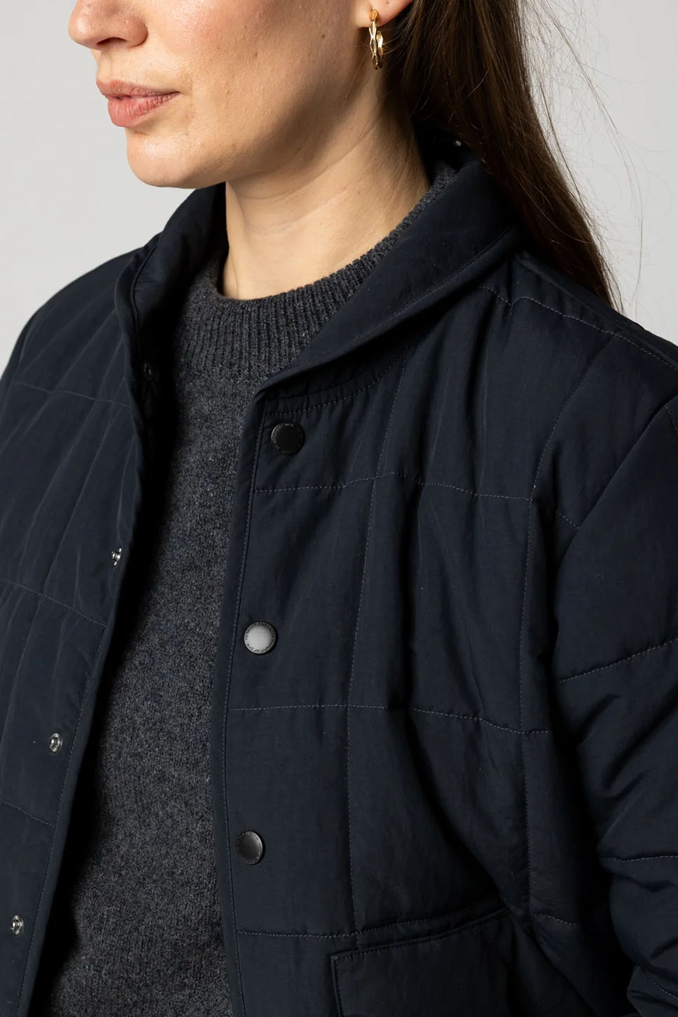 Finisterre Lapwing Insulated Jacket in Black — Collar detail view