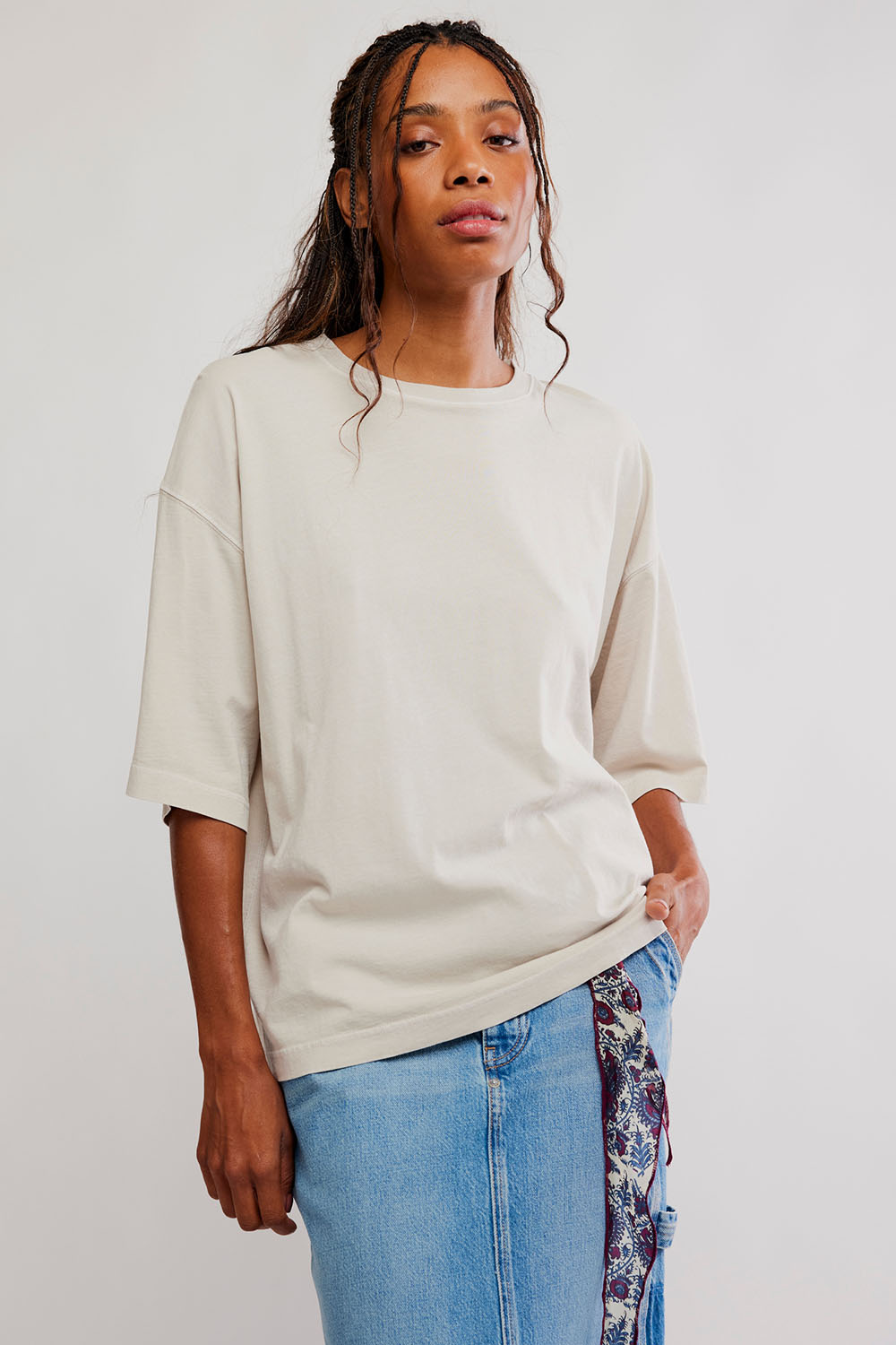 Free People - Perfect Oversized Tee - Morning Oat - Front