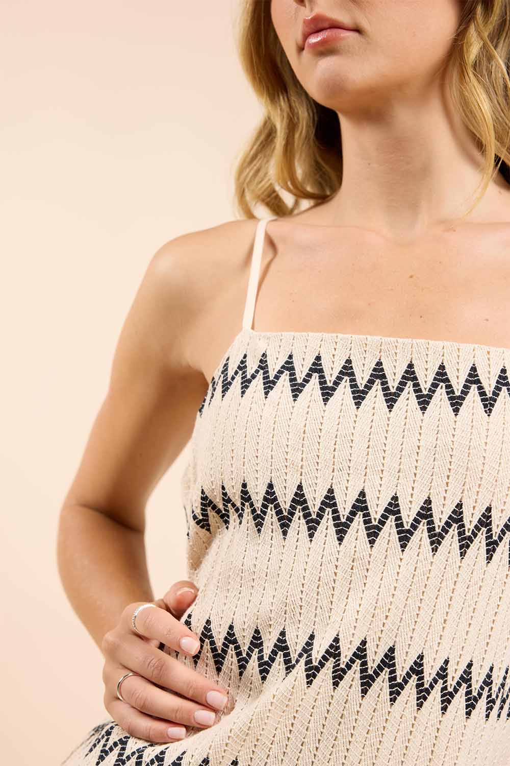 Sadie & Sage - Way Out Zig Zag Maxi Dress - Ivory Navy - Detail