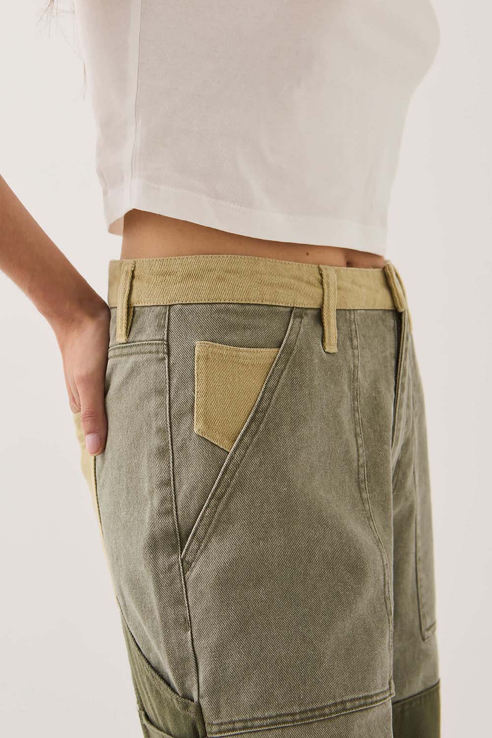 Brixton Essex Patchwork Painter Pant in Vintage Olive — Detail-1 view